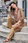Buy Label Varsha Brown Tunic Viscose Woven Muslin Printed Stripe Spread And Wide Legged Pant Set at Aza Fashions Buy_Label Varsha_Brown Tunic Viscose Woven Muslin Printed Stripe Spread And Wide Legged Pant Set_at_Aza_Fashions