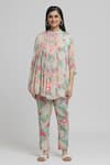 Naintara Bajaj_Green Chinnon Silk Printed Floral Round Abstract Top With Pant_Online_at_Aza_Fashions