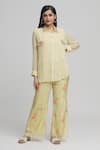 Buy_Naintara Bajaj_Yellow Inner Top And Bottom Muslin Printed Thread Embroidered Sheer Pant Set_at_Aza_Fashions