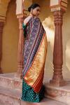 Shop_Geroo Jaipur_Green Modal, Silk Zari Gharchola Work Saree With Unstitched Blouse Piece_at_Aza_Fashions