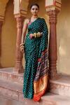 Geroo Jaipur_Green Modal, Silk Zari Gharchola Work Saree With Unstitched Blouse Piece_Online_at_Aza_Fashions