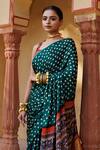 Shop_Geroo Jaipur_Green Modal, Silk Zari Gharchola Work Saree With Unstitched Blouse Piece_Online_at_Aza_Fashions