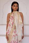 Shop_Geroo Jaipur_Off White Kota Resham Floral Jaal Pattern Saree With Unstitched Blouse Piece_Online_at_Aza_Fashions