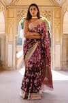 Buy_Geroo Jaipur_Wine Kota Silk Woven Zari Jaal Pattern Ombre Saree With Unstitched Blouse Piece _at_Aza_Fashions