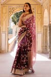 Geroo Jaipur_Wine Kota Silk Woven Zari Jaal Pattern Ombre Saree With Unstitched Blouse Piece _Online_at_Aza_Fashions