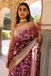 Shop_Geroo Jaipur_Wine Kota Silk Woven Zari Jaal Pattern Ombre Saree With Unstitched Blouse Piece _Online_at_Aza_Fashions