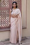Buy_Geroo Jaipur_Beige Saree Silk Plain With Unstitched Blouse Piece_at_Aza_Fashions