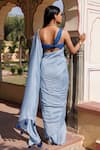 Shop_Geroo Jaipur_Blue Saree Silk Plain With Jacquard Unstitched Blouse Piece _at_Aza_Fashions