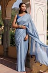 Geroo Jaipur_Blue Saree Silk Plain With Jacquard Unstitched Blouse Piece _Online_at_Aza_Fashions