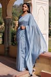 Buy_Geroo Jaipur_Blue Saree Silk Plain With Jacquard Unstitched Blouse Piece _Online_at_Aza_Fashions