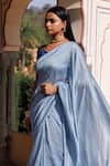 Shop_Geroo Jaipur_Blue Saree Silk Plain With Jacquard Unstitched Blouse Piece _Online_at_Aza_Fashions