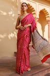 Buy_Geroo Jaipur_Magenta Gajji Silk Hand Block Print Pure Saree With Unstitched Blouse Piece _at_Aza_Fashions