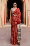 Geroo Jaipur_Red Gajji Silk Hand Block Print Bandhani Saree With Unstitched Blouse Piece _Online_at_Aza_Fashions