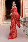 Buy_Geroo Jaipur_Red Gajji Silk Hand Block Print Bandhani Saree With Unstitched Blouse Piece _Online_at_Aza_Fashions