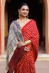 Shop_Geroo Jaipur_Red Gajji Silk Hand Block Print Bandhani Saree With Unstitched Blouse Piece _Online_at_Aza_Fashions