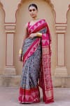 Buy_Geroo Jaipur_Magenta Gajji Silk Hand Block Print Ajrakh Saree With Unstitched Blouse Piece _at_Aza_Fashions