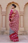 Shop_Geroo Jaipur_Magenta Gajji Silk Hand Block Print Ajrakh Saree With Unstitched Blouse Piece _at_Aza_Fashions