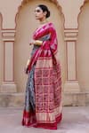 Geroo Jaipur_Magenta Gajji Silk Hand Block Print Ajrakh Saree With Unstitched Blouse Piece _Online_at_Aza_Fashions