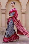 Buy_Geroo Jaipur_Magenta Gajji Silk Hand Block Print Ajrakh Saree With Unstitched Blouse Piece _Online_at_Aza_Fashions