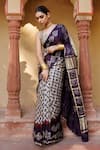 Geroo Jaipur_Wine Gajji Silk Hand Block Gharchola Pallu Saree With Unstitched Blouse Piece _Online_at_Aza_Fashions