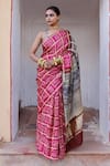 Geroo Jaipur_Magenta Gajji Silk Woven Gharchola Zari Pallu Saree With Unstitched Blouse Piece_Online_at_Aza_Fashions