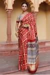 Buy_Geroo Jaipur_Red Gajji Silk Woven Gharchola Pattern Saree With Unstitched Blouse Piece _at_Aza_Fashions