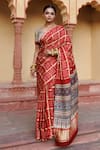 Geroo Jaipur_Red Gajji Silk Woven Gharchola Pattern Saree With Unstitched Blouse Piece _Online_at_Aza_Fashions