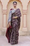 Buy_Geroo Jaipur_Wine Gajji Silk Woven Bandhani Gharchola Saree With Unstitched Blouse Piece _at_Aza_Fashions