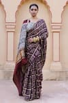 Geroo Jaipur_Wine Gajji Silk Woven Bandhani Gharchola Saree With Unstitched Blouse Piece _Online_at_Aza_Fashions