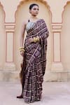 Buy_Geroo Jaipur_Wine Gajji Silk Woven Bandhani Gharchola Saree With Unstitched Blouse Piece _Online_at_Aza_Fashions