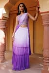 Buy_Geroo Jaipur_Purple Saree Chiffon Embroidered Floral Square Layered Pre-draped With Blouse_at_Aza_Fashions