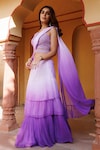 Geroo Jaipur_Purple Saree Chiffon Embroidered Floral Square Layered Pre-draped With Blouse_Online_at_Aza_Fashions