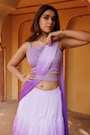 Buy_Geroo Jaipur_Purple Saree Chiffon Embroidered Floral Square Layered Pre-draped With Blouse_Online_at_Aza_Fashions