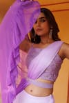 Geroo Jaipur_Purple Saree Chiffon Embroidered Floral Square Layered Pre-draped With Blouse_at_Aza_Fashions