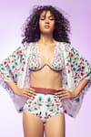 Limerick by Abirr N' Nanki_White 82% Polyester Printed Floral Halter Neck Maria Jaal Bikini Set  _Online_at_Aza_Fashions