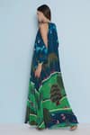 Shop_Limerick by Abirr N' Nanki_Blue Crepe Printed Forest V-neck Mira Pint Dress  _at_Aza_Fashions