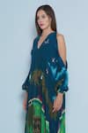 Buy_Limerick by Abirr N' Nanki_Blue Crepe Printed Forest V-neck Mira Pint Dress  _Online_at_Aza_Fashions