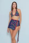 Limerick by Abirr N' Nanki_Blue 82% Polyester Printed Floral Ofir Cp Vine Bikini Skirt Set  _Online_at_Aza_Fashions