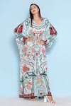 Buy_Limerick By Abirr N' Nanki_White Crepe V-neck Presley Mughal Print Kaftan _at_Aza_Fashions