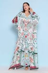 Limerick By Abirr N' Nanki_White Crepe V-neck Presley Mughal Print Kaftan _Online_at_Aza_Fashions