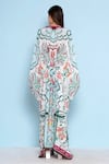 Limerick By Abirr N' Nanki_White Crepe V-neck Presley Mughal Print Kaftan _at_Aza_Fashions