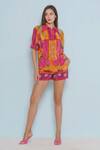 Buy_Limerick By Abirr N' Nanki_Pink Crepe Printed Mosaic Quinn Shorts _Online_at_Aza_Fashions