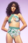 Limerick by Abirr N' Nanki_Green 82% Polyester Printed Floral Halter Neck Rise Vine Bikini Set  _Online_at_Aza_Fashions