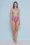 Buy_Limerick by Abirr N' Nanki_Pink 82% Polyester Printed Floral Halter Samar Cut-out Bikini Set  _at_Aza_Fashions