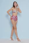 Limerick by Abirr N' Nanki_Pink 82% Polyester Printed Floral Halter Samar Cut-out Bikini Set  _Online_at_Aza_Fashions