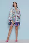 Limerick by Abirr N' Nanki_Blue Scallop Textured Satin Printed Floral Shirt Seri Vine Jacket  _Online_at_Aza_Fashions