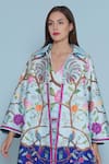 Shop_Limerick by Abirr N' Nanki_Blue Scallop Textured Satin Printed Floral Shirt Seri Vine Jacket  _Online_at_Aza_Fashions