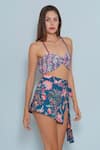 Buy_Limerick by Abirr N' Nanki_Blue 82% Polyester Floral Sweetheart Abel Pattern Bikini Skirt Set  _Online_at_Aza_Fashions