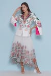 Shop_Limerick by Abirr N' Nanki_White Scallop Textured Satin Printed Floral Notched Ace Chintz Jacket  _at_Aza_Fashions