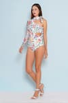 Limerick by Abirr N' Nanki_White 82% Polyester Floral Zero Ansel Chintz Pattern Cutout Monokini  _Online_at_Aza_Fashions